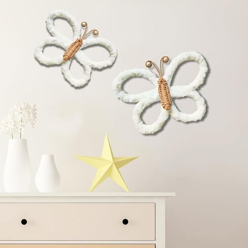 JoyuHome Boho ديكور الحضانة 2PCS المنسوجة يدويا Macrame فراشة الجدار شنقا - ديكور غرفة Boho، أطفال بنات غرفة الجدار شنقا، اليدوية Macrame جدار الفن للحضانة، غرفة نوم الأطفال، النوم، حفلة عيد ميلاد in Kuwait