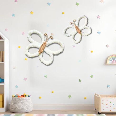 JoyuHome Boho ديكور الحضانة 2PCS المنسوجة يدويا Macrame فراشة الجدار شنقا - ديكور غرفة Boho، أطفال بنات غرفة الجدار شنقا، اليدوية Macrame جدار الفن للحضانة، غرفة نوم الأطفال، النوم، حفلة عيد ميلاد in Kuwait