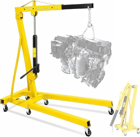 2 Ton Hydraulic Engine Hoist with Lever Stabilizer , Cherry Picker Engine Hoist, 4400LBS Heavy Duty Garage Crane with 6 Swivel Casters & Adjustable Telescopic Boom, for Auto Repair & Workshop (Blue) in Saudi Arabia