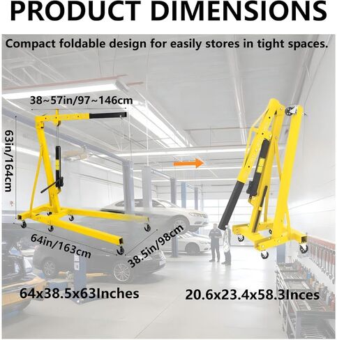 2 Ton Hydraulic Engine Hoist with Lever Stabilizer , Cherry Picker Engine Hoist, 4400LBS Heavy Duty Garage Crane with 6 Swivel Casters & Adjustable Telescopic Boom, for Auto Repair & Workshop (Blue) in Saudi Arabia
