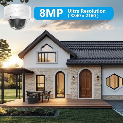 كاميرا Real HD 4K 8MP Dome PoE IP خارجية متوافقة مع Ⲏ kconnect/ iVMS4200/ رؤية الحراسة، زاوية واسعة 2.8 مم 105 درجة، رؤية ليلية بالأشعة تحت الحمراء 98 قدمًا، H.265، IP67، WDR، غلاف معدني كاميرات إيثرنت سلكية in Kuwait