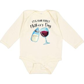 inktastic It's Our First Mother's Day Baby Bottle, Wine Long Sleeve Creeper in Kuwait