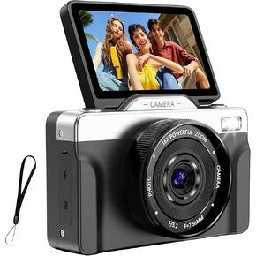 كاميرات رقمية بدقة 4K للتصوير الفوتوغرافي، كاميرا تسجيل فيديو ذاتية التكبير 64 ميجابكسل 16X لليوتيوب مع شاشة قلاب 180 درجة، كاميرا تصوير مدمجة للسفر للمراهقين المبتدئين (أسود) in Kuwait
