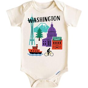 Washington Baby Onesie، Bodysuit - هدايا سياتل للمسافات الطويلة للأولاد والبنات حديثي الولادة in Kuwait