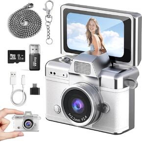 Mini Keychain Camera HD Video Ultra-Compact Retro Digital Camera with 32GB SD Card USB Card Reader Adapter Portable Tiny Camera for Travel, Study, Daily Vlogging (Blue) in Saudi Arabia
