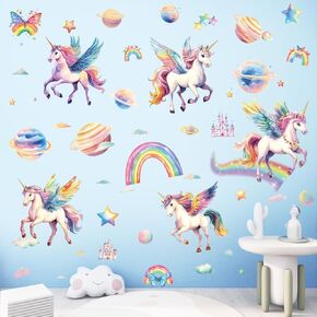 SHUCHING DIY Unicorn Wall Sticker Peel and Stick, Vinyl Rainbow Wall Decal, Wall Decor for Girls Bedroom Baby Nursery Playroom in Kuwait