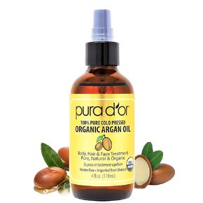 PURA D'OR Organic Moroccan Argan Oil (4oz / 118mL) USDA Certified 100% Pure Cold Pressed Virgin Premium Grade Moisturizer Treatment for Dry, Damaged Skin, Hair, Face, Body, Scalp (Packaging may vary) in Kuwait