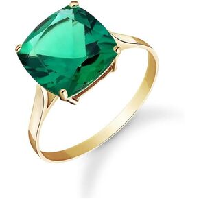 Galaxy Gold GG 3.10 ctw Carats 14K Solid Yellow Gold Cushion Emerald Solitaire Ring with Genuine Vibrant Emerald Brilliant Cut Anniversary Engagement Promise Valentines for Her Him Unisex Ring in Kuwait