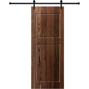 Modern 2-Panel 42 in. x 84 in. Wood Dark Walnut Barn Sliding Door with Hardware kit in Kuwait