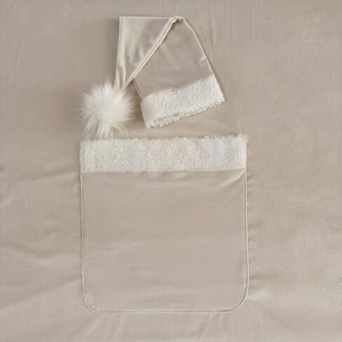 Zeroest Newborn Photography Blanket with Pocket & Sleepy Hat - Newborn Photoshoot Props - Boys & Girls Posing Stretch Fabric Beanbag Cover 47.2" x 39.3" (Beige) in Saudi Arabia