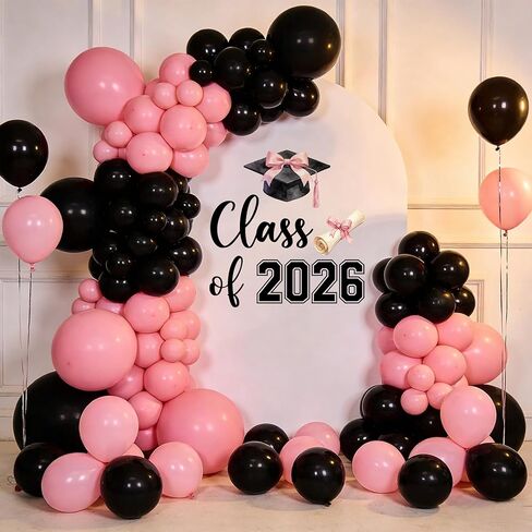 القوس الوردي زينة التخرج 2026 فئة من 2026 علامة لاصقة القوس تحت عنوان حفلة التخرج في المدرسة الثانوية طوق من البالونات خلفية تسجيل in Kuwait