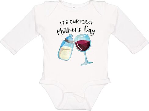 inktastic It's Our First Mother's Day Baby Bottle, Wine Long Sleeve Creeper in Saudi Arabia
