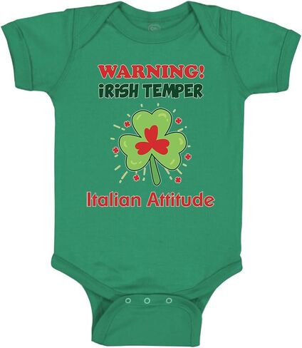 Cute Rascals Baby Bodysuit Warning Irish Temper - Italian Attitude Boy & Girl Baby Clothes Funny Cotton Kelly Green Design Only 6 Months in Kuwait