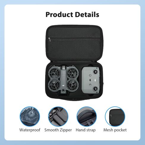 حقيبة حمل لجهاز DJI Neo 2، هيكل صلب من البولي يوريثان مع حزام كتف، متوافق مع DJI Neo 2 وملحقات الطائرات بدون طيار، بطانة ناعمة، مع جيب شبكي، أسود in Kuwait