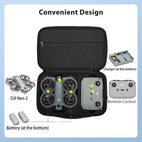 حقيبة حمل لجهاز DJI Neo 2، هيكل صلب من البولي يوريثان مع حزام كتف، متوافق مع DJI Neo 2 وملحقات الطائرات بدون طيار، بطانة ناعمة، مع جيب شبكي، أسود in Kuwait