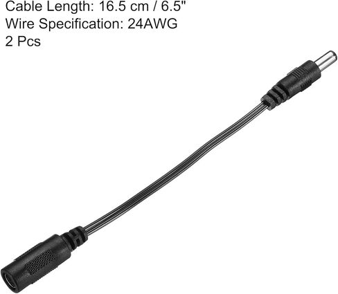 Generic كابل تمديد DC 5.5x2.1mm أنثى إلى 5.5x2.5mm ذكر سلك تمديد الطاقة سلك توصيل لشريط LED لكاميرا CCTV، حزمة سوداء من 2 in Kuwait