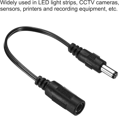 Generic كابل تمديد DC 5.5x2.1mm أنثى إلى 5.5x2.5mm ذكر سلك تمديد الطاقة سلك توصيل لشريط LED لكاميرا CCTV، حزمة سوداء من 2 in Kuwait