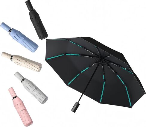 Compact Automatic Folding Travel Umbrella-Windproof Rainproof, PF50+ Sun Protection for Hiking,Outdoor,Chool,Golf Course & Daily Use,Sturdy Multi-Ribbed Frame in Kuwait