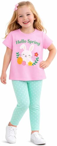 HILEELANG Toddler Little Girls 2-7T Easter Spring Bunny Graphic Tee and Leggings Outfit Set in Saudi Arabia