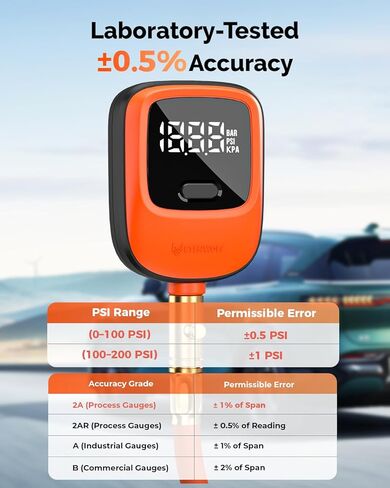 ETENWOLF T600 Digital Tire Pressure Gauge 0-250 PSI, ANSI B40.7 2A Grade High Precision(Plus-Minus 1%),Tire Gauge for Tire Pressure with Rubber Hose, Replaceable AA Batteries in Saudi Arabia