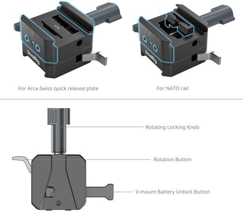 لوحة بطارية SmallRig V Mount، مجموعة لوحة تثبيت البطارية على شكل V للوحة Arca-Swiss/سكك حديد الناتو، تصميم قفل على شكل V قابل للتدوير، تشغيل الكاميرا دون عائق، خفيف الوزن لبطارية V-Mount in Kuwait