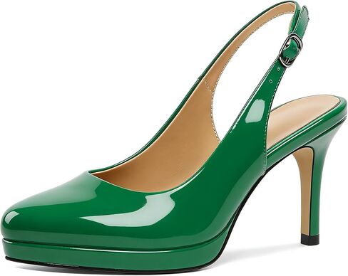 Mettesally النساء منصة Slingback Stiletto الكعوب وأشار اصبع القدم عالية الكعب النساء اللباس مضخات الأحذية 3.5 بوصة in Kuwait