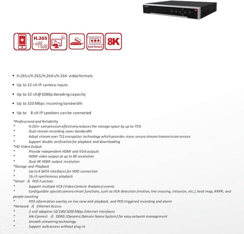DS-7732NI-M4، 32 قناة NVR، مسجل فيديو شبكي 8K، منافذ HDMI وLAN مزدوجة 4K، عرض النطاق الترددي الوارد 320 ميجابت في الثانية، القرص الصلب غير متضمن، لا يوجد منفذ كاميرا PoE، يعمل مع Hik-Connect in Kuwait