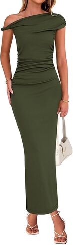 BTFBM Women's Formal Cocktail Dresses One Shoulder Twist Strap Sundress Ruched Bodycon Elegant Wedding Party Maxi Dress in Saudi Arabia