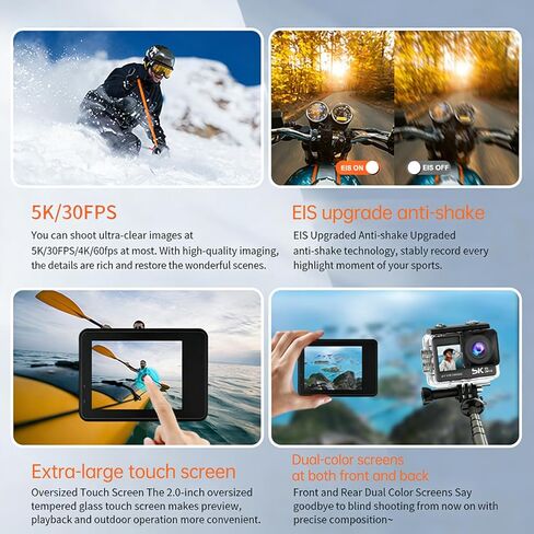 كاميرا EBTOOLS 5K WiFi Action كاميرا للغوص تحت الماء مع تثبيت 2 بوصة و6 محاور وزاوية واسعة 170 درجة للرياضة ومدونات الفيديو وركوب الدراجات النارية in Kuwait