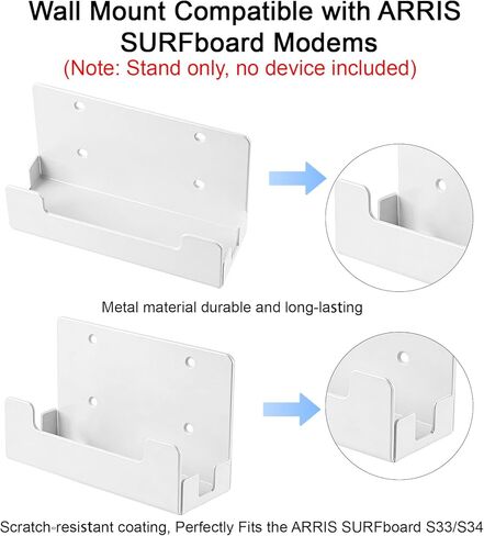 حامل حائط معدني لـ Arris Surfboard S33/S34، مصمم لحامل تركيب بوابة مودم كابل Arris Surfboard متوافق مع S33/S34، حامل جدار فولاذي أبيض لـ S33/S34 in Kuwait
