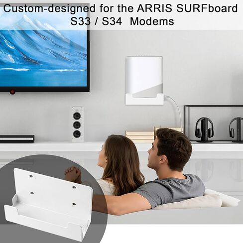 حامل حائط معدني لـ Arris Surfboard S33/S34، مصمم لحامل تركيب بوابة مودم كابل Arris Surfboard متوافق مع S33/S34، حامل جدار فولاذي أبيض لـ S33/S34 in Kuwait
