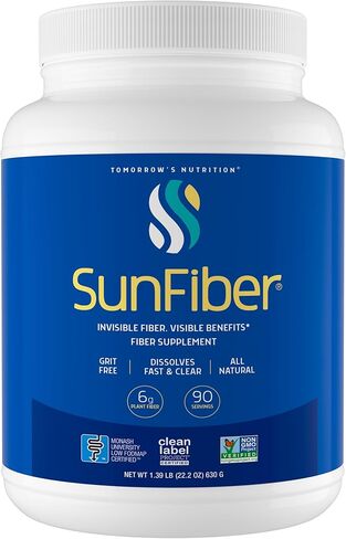 Tomorrow's Nutrition, Sunfiber, Prebiotic Fiber Supplement for Digestive Health, Low FODMAP, Gluten-Free, Unflavored, 90 Servings in Saudi Arabia