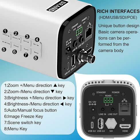 كاميرا مربعة، كاميرات رصاصة 20X، نظام كاميرا 4K مع ميكروفون USB/SDI مع أزرار تشغيل، يدعم جهاز التحكم عن بعد بالأشعة تحت الحمراء والتحكم IP للبث الاحترافي والتدريس والاجتماعات in Kuwait