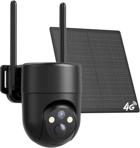 كاميرا أمان خلوية ELYSOO 4G LTE، بدون كاميرا أمان WiFi لاسلكية خارجية مع رؤية كاملة 360 درجة، خطة بيانات غير محدودة، رؤية ليلية ملونة 2K، تنبيه الحركة، بطاقة SIM مدمجة - أسود in Kuwait