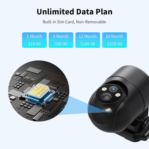 كاميرا أمان خلوية ELYSOO 4G LTE، بدون كاميرا أمان WiFi لاسلكية خارجية مع رؤية كاملة 360 درجة، خطة بيانات غير محدودة، رؤية ليلية ملونة 2K، تنبيه الحركة، بطاقة SIM مدمجة - أسود in Kuwait