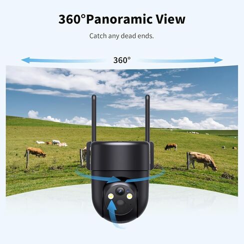 كاميرا أمان خلوية ELYSOO 4G LTE، بدون كاميرا أمان WiFi لاسلكية خارجية مع رؤية كاملة 360 درجة، خطة بيانات غير محدودة، رؤية ليلية ملونة 2K، تنبيه الحركة، بطاقة SIM مدمجة - أسود in Kuwait
