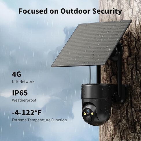 كاميرا أمان خلوية ELYSOO 4G LTE، بدون كاميرا أمان WiFi لاسلكية خارجية مع رؤية كاملة 360 درجة، خطة بيانات غير محدودة، رؤية ليلية ملونة 2K، تنبيه الحركة، بطاقة SIM مدمجة - أسود in Kuwait