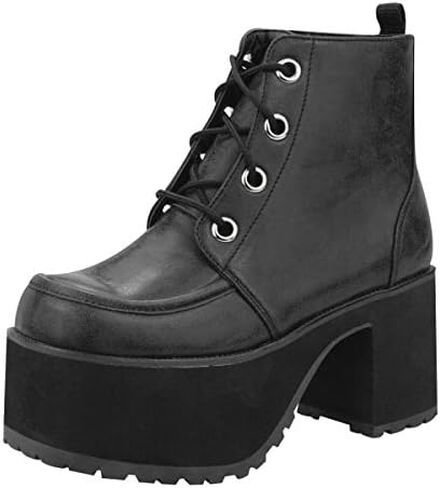 T.U.K. Faux Leather Distressed Ankle Nosebleed Boots for Women, Lace Up Platform Boot in Saudi Arabia