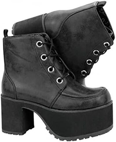 T.U.K. Faux Leather Distressed Ankle Nosebleed Boots for Women, Lace Up Platform Boot in Saudi Arabia