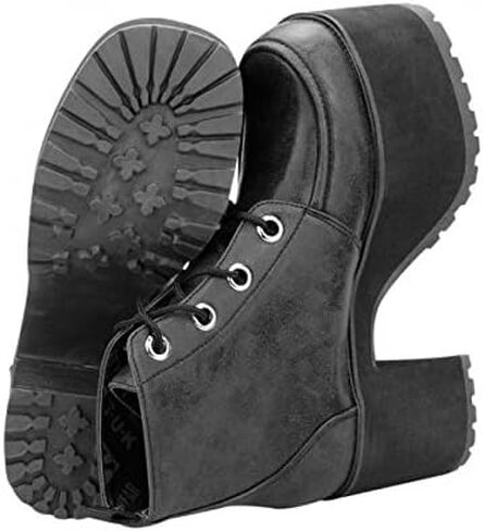 T.U.K. Faux Leather Distressed Ankle Nosebleed Boots for Women, Lace Up Platform Boot in Saudi Arabia