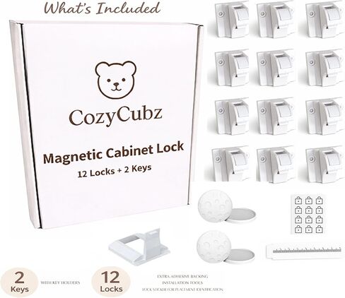 أقفال خزانة مغناطيسية من CozyCubz - 12 قفلًا ومفتاحين لمجموعة حماية الأطفال، أقفال أمان للأطفال للخزانة والأدراج، أقفال لاصقة غير مرئية بدون حفر للأطفال الصغار، سلامة المطبخ والحمام in Kuwait