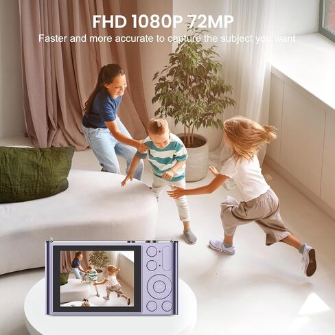 كاميرا رقمية، كاميرا للأطفال، كاميرات رقمية UHD 4K بدقة 72 ميجابكسل مع بطاقة ذاكرة 32 جيجابايت وتكبير رقمي 16X مضاد للاهتزاز، هدية صغيرة محمولة مدمجة للطلاب الأولاد والبنات (أرجواني) in Kuwait