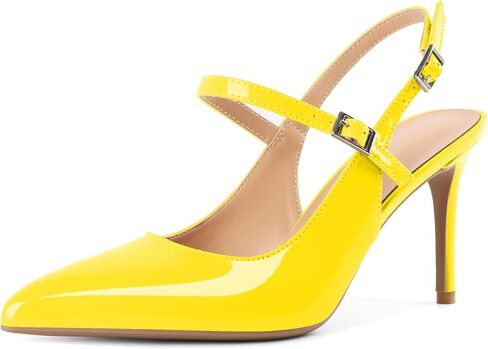حذاء نسائي من Mettesally بكعب Slingback بكعب عالٍ مغلق بمقدمة مدببة وكعب الكاحل وشريط للكاحل صنادل للحفلات والمكتب مقاس 3 بوصات in Kuwait
