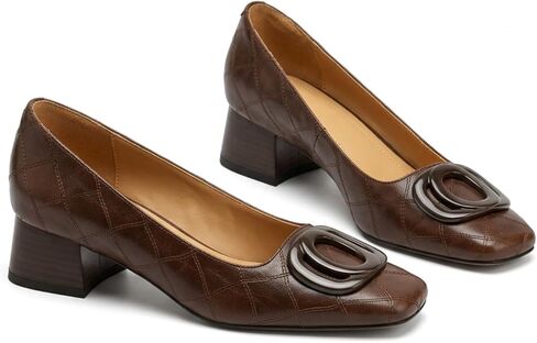 Women's Block Heel Dress Shoes Square Toe Office Business Work Mid Heel Pumps Mary Jane Vintage French Style Faux Leather in Saudi Arabia