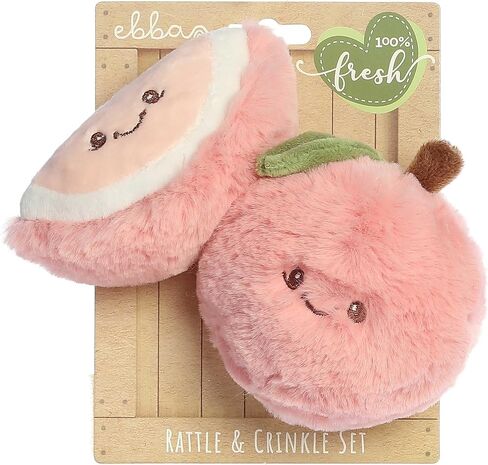 مجموعة Ebba™ Adorable Precious Produce™ Peach Rattle & Crikle مجموعة حيوانات محشوة للأطفال - تصميم مشرق وملون - متعة تفاعلية - وردي 3.5 بوصة in Kuwait