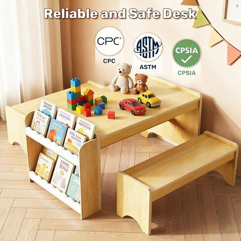 مجموعة طاولة ومقاعد للأطفال من Xilingol Montessori، مجموعة طاولات وكراسي للأطفال، طاولات حرفية داخلية للأطفال مع مساحة تخزين، مكتب للأطفال الصغار للمنزل والفصول الدراسية والأولاد والبنات (طبيعي) in Kuwait