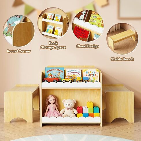 مجموعة طاولة ومقاعد للأطفال من Xilingol Montessori، مجموعة طاولات وكراسي للأطفال، طاولات حرفية داخلية للأطفال مع مساحة تخزين، مكتب للأطفال الصغار للمنزل والفصول الدراسية والأولاد والبنات (طبيعي) in Kuwait