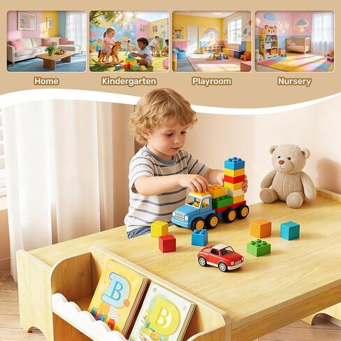 مجموعة طاولة ومقاعد للأطفال من Xilingol Montessori، مجموعة طاولات وكراسي للأطفال، طاولات حرفية داخلية للأطفال مع مساحة تخزين، مكتب للأطفال الصغار للمنزل والفصول الدراسية والأولاد والبنات (طبيعي) in Kuwait