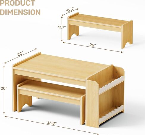 مجموعة طاولة ومقاعد للأطفال من Xilingol Montessori، مجموعة طاولات وكراسي للأطفال، طاولات حرفية داخلية للأطفال مع مساحة تخزين، مكتب للأطفال الصغار للمنزل والفصول الدراسية والأولاد والبنات (طبيعي) in Kuwait