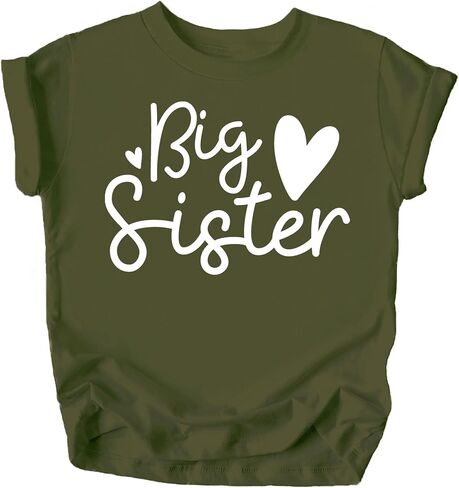 تي شيرت Olive Loves Apple Cursive Big Sister Hearts Sibling Reveal تي شيرت للأطفال والرضع البنات ملابس الأخوة in Kuwait